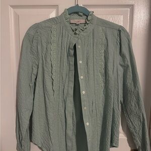 LOFT Sage Green Lace Trim Blouse